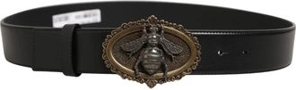 Dolce & Gabbana Leren Riem met Bijenaccent en Metalen Gesp - Dames - Riemen - Zwart - ONE Size - Leer - Accessoires