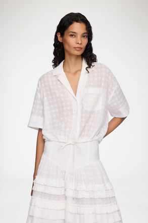 Ganni White Shirt in Broderie Anglaise - Size 32 Organic Cotton