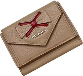 Prada Pre-owned Saffiano Tri-fold Wallet - Dames - Vintage Accessoires - Beige - ONE Size - Leer - Vintage