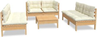 vidaXL Muebles De Jard&iacute;n 7 Pzas Y Cojines Madera Maciza De Pino Crema Vidaxl