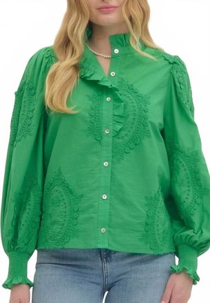 Entro Susie Embroidered Top In Green
