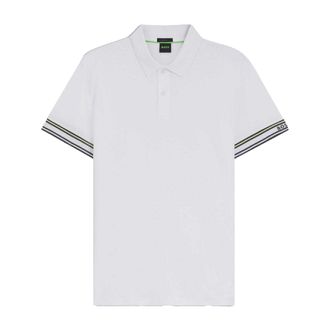 HUGO BOSS Heren Polo Gestreept Slim met manchet (Wit)