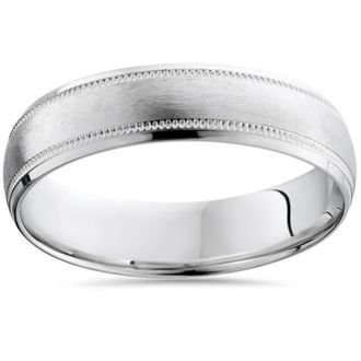 Pompeii3 Mens Satin White Gold Wedding Band 6mm Size Selectable