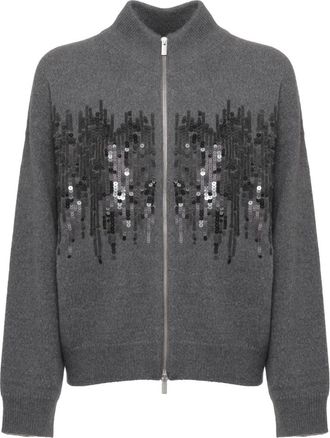 PESERICO C&aacute;rdigan con cremallera y lentejuelas - Knitwear - Mujer - Gris - S