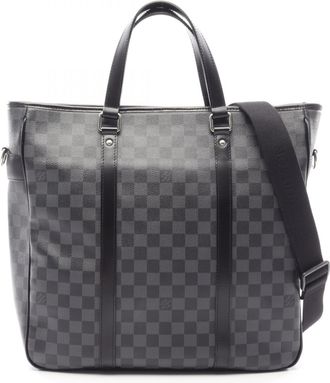 Louis Vuitton Black Coated Canvas Leather Handbag Tote Bag (Pre-Owned)