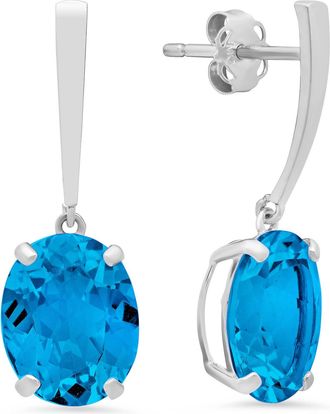MAX + STONE 14k White Gold Solitaire Oval-Cut Gemstone Drop Earrings (10x8mm)