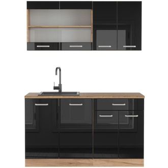 Vicco Cocina Vers&aacute;til R-line, Roble Negro/dorado De Alto Brillo, 140 Cm, Et Roble, Vicco