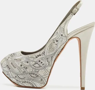 Gina Grey Satin Embellished Slingback Platform Sandals