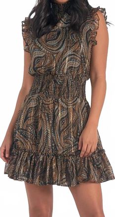 Elan Sleeveless Smocked Mini Dress In Brown Paisley