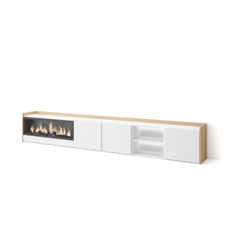 Skraut Home Skraut Home - Mueble Tv, Televisi&oacute;n, Muebles De Sal&oacute;n, Almacenaje, 315x35x50cm, Para Tv Hasta 80, Chimenea El&eacute;ctrica Xxl, Led, Estilo Moderno, Blanco 