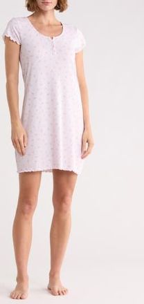 Laura Ashley Ribbed Short Sleeve Nightgown in Pink Roses at Nordstrom Rack, Size X-Large