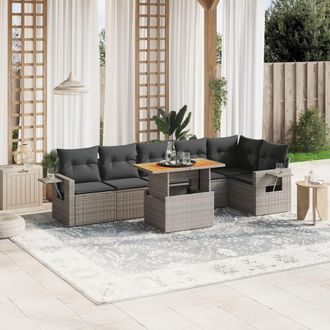 vidaXL Vidaxl - Set De Sof&aacute;s De Jard&iacute;n 7 Piezas Con Cojines Rat&aacute;n Pe Gris