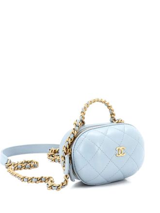 Chanel CC Bubble Top Handle Vanity Case with Chain Quilted Lambskin Small boekentas - Blauw