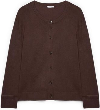 Fiorella Rubino Fijne Viscose Blend Cardigan - Dames - Vesten - Bruin - XL - Nylon - Truien & Vesten