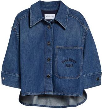 Givenchy Cocoon Crop Denim Shirt Jacket in Medium Blue at Nordstrom, Size 12 Us