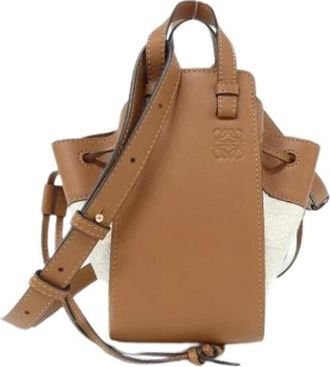 Loewe Pre-owned Hammock Drawstring Mini Anagram Jacquard Canvas Calf Shoulder Bag - Pre-owned - Mujer - Marr&oacute;n - ONE SIZE