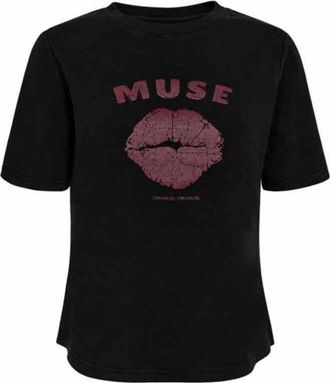 Copenhagen Muse Lips Logo T-shirt in Wash Black - Dames - T-shirts - Zwart - L - Katoen - Tops