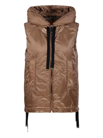 Max Mara Gilet con cappuccio e zip - Marrone