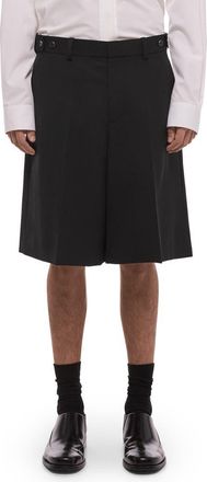 Helmut Lang Gab Pleated Wool Shorts in Black at Nordstrom, Size 32