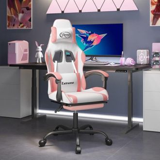 vidaXL Vidaxl - Silla Gaming Giratoria Y Reposapi&eacute;s Cuero Sint&eacute;tico Blanco Rosa