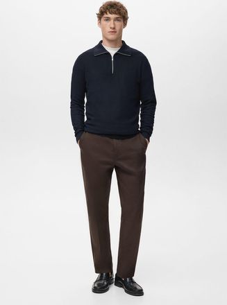 Mango Pullover microtexture collo zip navy - Uomo - XXL - MANGO MAN