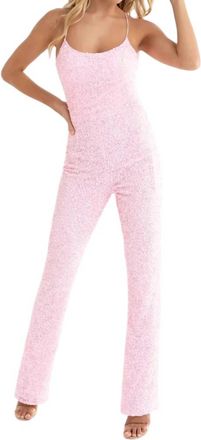 Primavera Shimmery Sequined Scoop Neck Jumpsuit In Pink