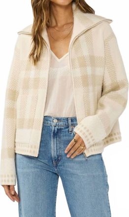 Lovestitch Plaid Knit Zip-Up Bomber Jacket In Ivory