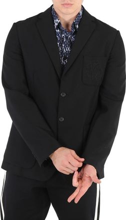 Roberto Cavalli Mens Black Wool Mohair Deconstructed Jacket, Size 52 (US Size 42)