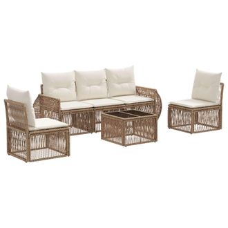 vidaXL Conjunto De Sof&aacute;s De Jard&iacute;n 6 Pcs Beige Y Blanco Crema Vidaxl