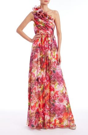 Badgley Mischka Floral One-Shoulder Gown in Pink Multi at Nordstrom, Size 10