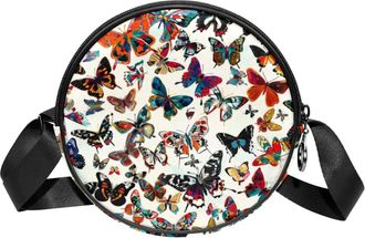 Generic Circle Crossbody Bag for Women, Butterflies Small Sling Bag Daypack with Zipper Adjustable Shoulder Straps Casual Ladies Girls Round Purse