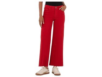 Kut from the Kloth Meg High-Rise Fab Ab Wide Leg Raw Hem Womens Jeans Ruby Red : 18 27.5, Cotton/Denim/Spandex