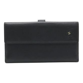 Chanel Pre-owned Wallets, female, Black, Size: ONE SIZE Pre-owned Camellia Leather Long Wallet