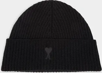 Ami Men & apos;s Wool Rib-Knit Ami De Coeur-Embroidered Beanie Hat
