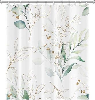 OEM Cortina De Ducha, Cortina De Ducha Antimoho, Antibacteriana, Cortina De Ba&ntilde;o, Poli&eacute;ster Lavable, Cortina De Ducha Con Hojas Verdes, 180 X 180 Cm