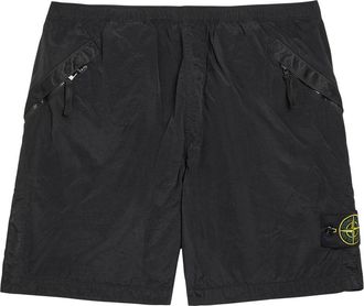 Stone Island Logo Crinkled Nylon Shorts - Black - 36 (W36 / XL)