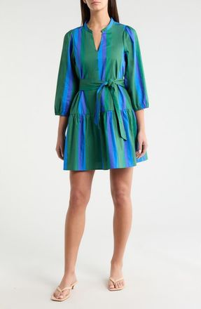 Sugarlips Dolary Stripe Leola Mini Shirtdress in Emerald-Blues at Nordstrom, Size X-Small