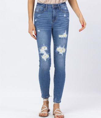 Judy Blue High Waist Lemon Patch Skinny Jeans In Blue