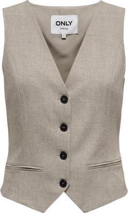 Only Mouwloze bodywarmer met lage V-hals en knoopsluiting - Dames - Gillet - Beige - 2XS - Polyester - Kostuums
