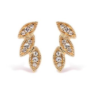 House of Brilliance 10K Yellow Gold 1/10 Cttw Diamond Triple Leaf Stud Earring at Nordstrom