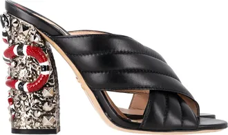 Gucci Pre-owned Womens Webby Snake Heel Mules in Black Leather - Size EU 40