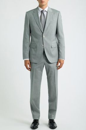 BOSS Huge Trim Fit Solid Virgin Wool Suit in Medium Beige at Nordstrom, Size 38