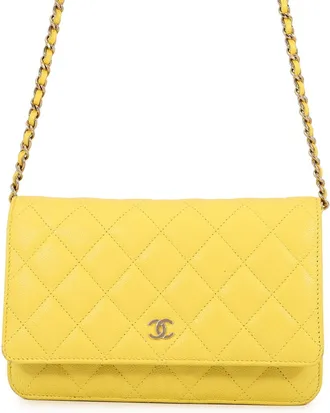 Chanel Yellow Grained Calfskin Chain/Shoulder Wallet (Pre-Owned)
