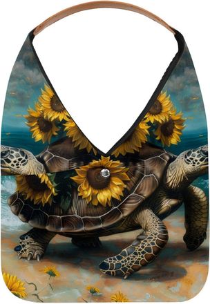 Generic Beach Sunflowers Sea Turtle Reusable Lightweight Grocery Bags - Foldable Into Compact Pouch, Washable & Sturdy, Multipurpose for Shopping and Travel