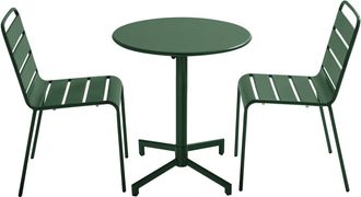 Oviala Conjunto de mesa y 2 sillas de jard&iacute;n en metal verde bosque