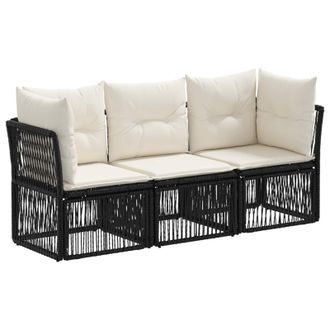vidaXL Conjunto De Sof&aacute;s De Jard&iacute;n 3 Pcs Negro Rat&aacute;n Sint&eacute;tico Vidaxl
