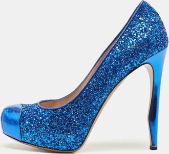 Nicholas Kirkwood Blue Leather And Glitter Platform Pumps