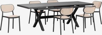 Sklum Sklum - Set De Mesa De Jard&iacute;n Extensible Rectangular En Aluminio (180-240x90 Cm) Karena Y 6 Sillas De Jard&iacute;n Omara