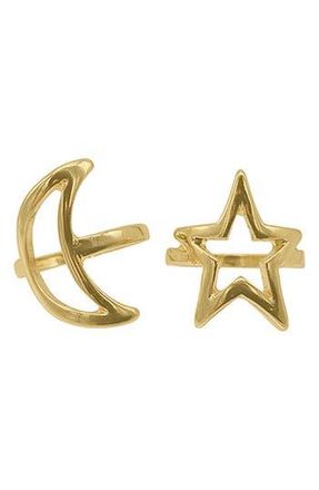 Adornia 14K Yellow Gold Plated Moon & Star Ring Set at Nordstrom Rack, Size 6