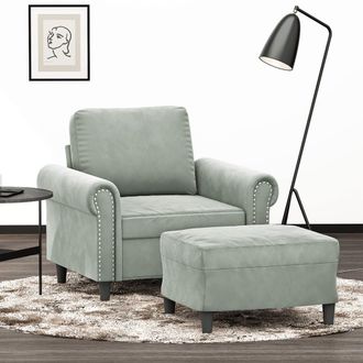 vidaXL Vidaxl - Sill&oacute;n Con Taburete Terciopelo Gris Claro 60 Cm